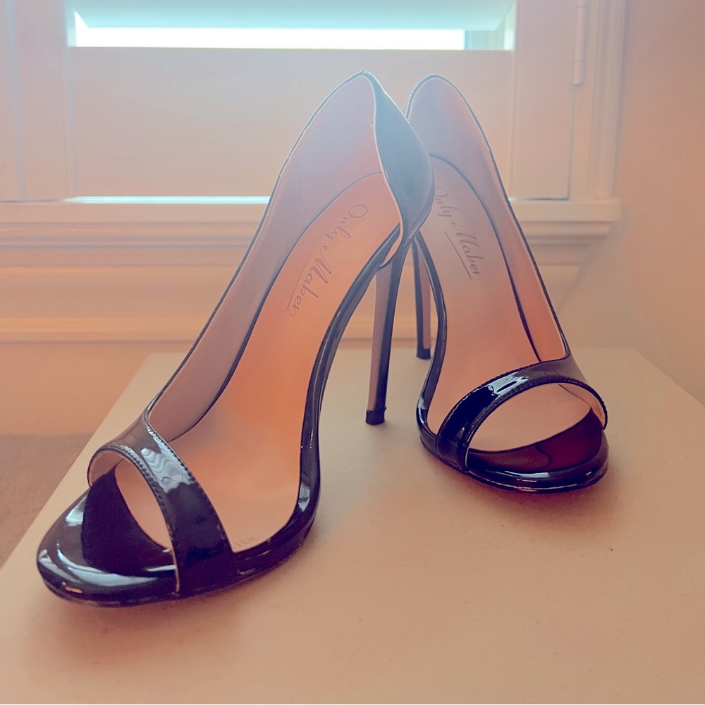 Black Open Toe Side Cut Stiletto High Heel Sandals